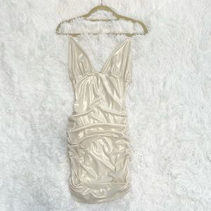 Women’s White Plunging Neckline Midi Dress M